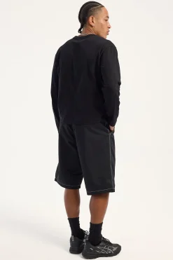 Pleated Baggy Elastic Short Black