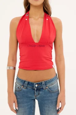 Plunge Halter Top Lucky Red