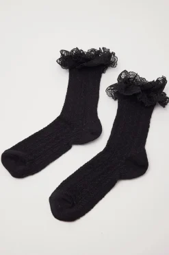 Pointelle Lace Frill Sock Black