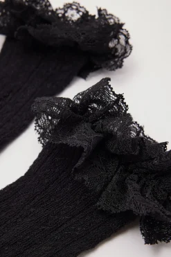 Pointelle Lace Frill Sock Black