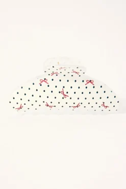 Polka Bow Hair Claw Clip White
