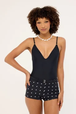 Polka Dot Swim Micro Shorts Black Polka Print