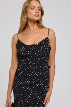 Polka Dream Chiffon Maxi Dress Black Print