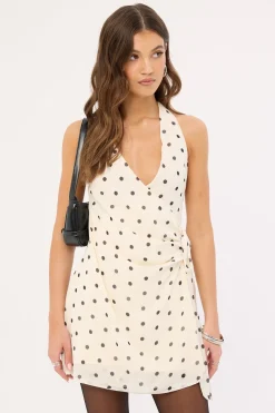 Polka Wish Halter Mini Dress Cream Print