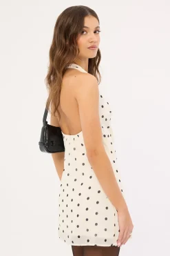 Polka Wish Halter Mini Dress Cream Print