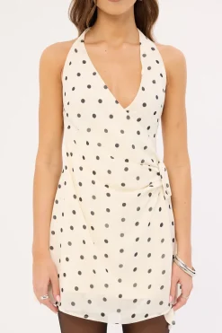 Polka Wish Halter Mini Dress Cream Print
