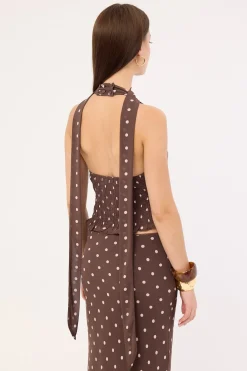 Polka Wish Halter Top Brown