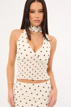 Polka Wish Halter Top Cream Print