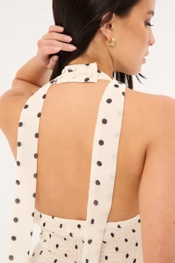 Polka Wish Halter Top Cream Print