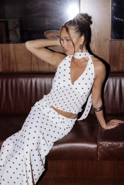 Polka Wish Halter Top Cream Print