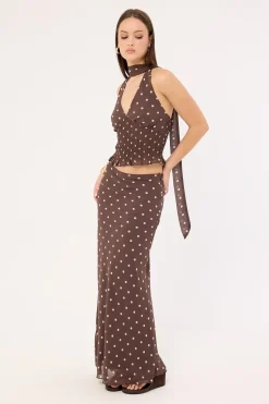 Polka Wish Maxi Skirt Brown