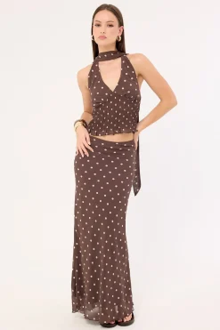 Polka Wish Maxi Skirt Brown