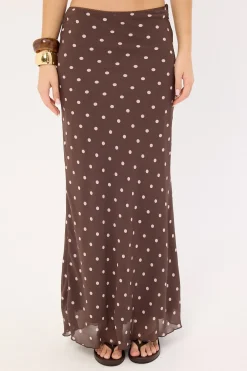 Polka Wish Maxi Skirt Brown