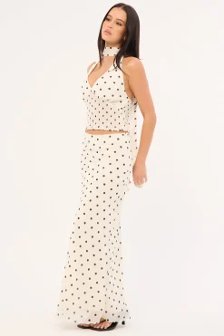 Polka Wish Maxi Skirt Cream Print