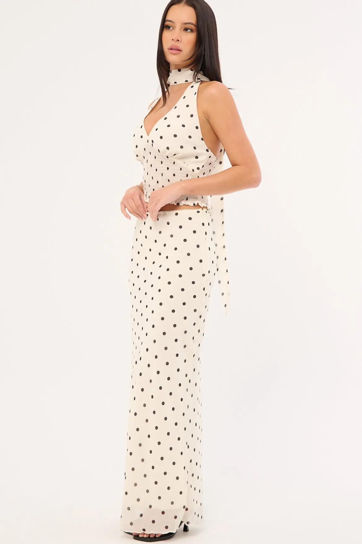 Polka Wish Maxi Skirt Cream Print