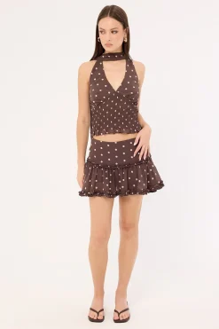 Polka Wish Ruffle Skort Brown