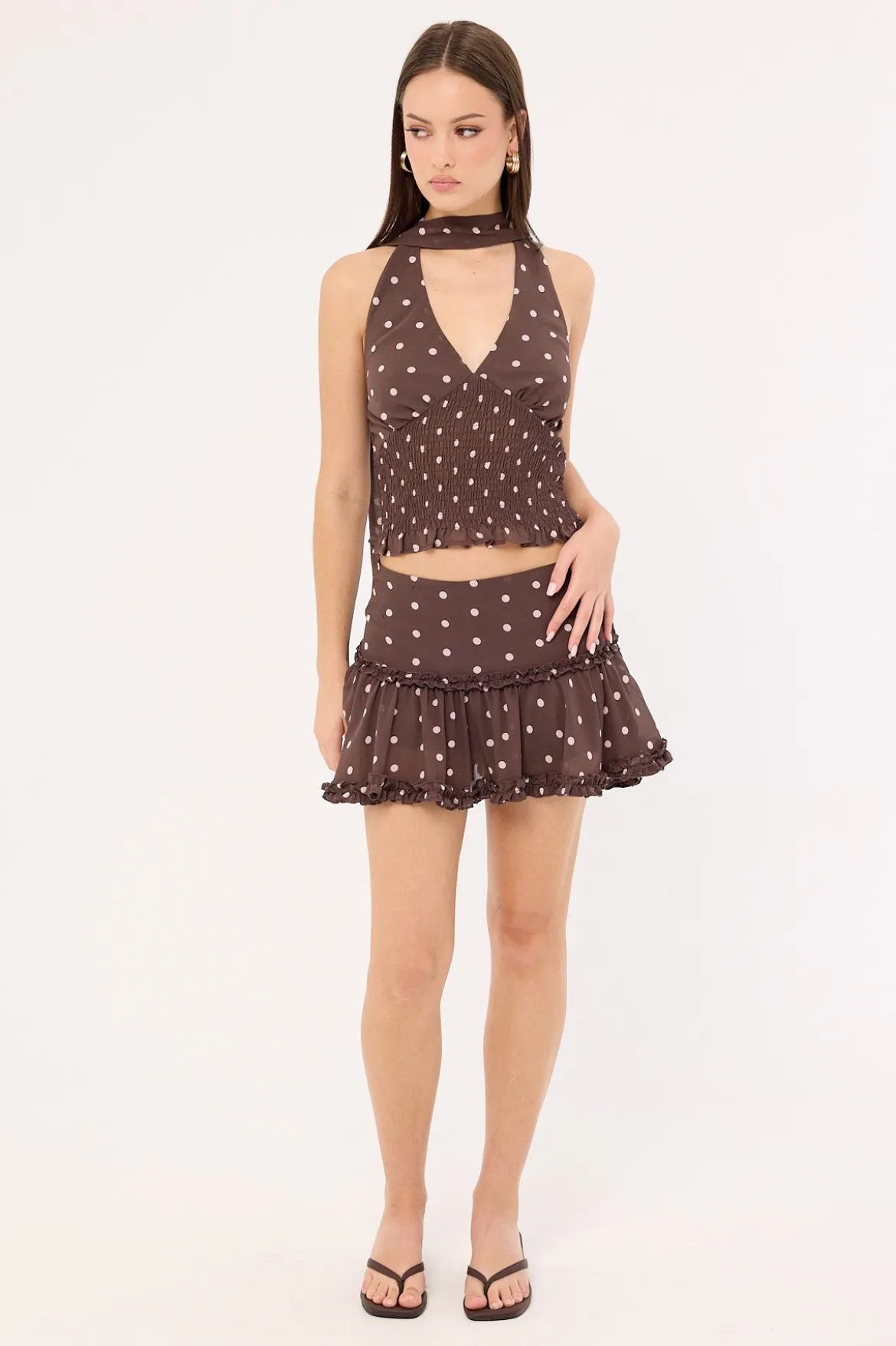 Polka Wish Ruffle Skort Brown