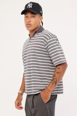Porto Boxy Cropped Polo Dark Grey Stripe