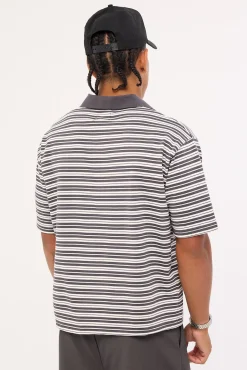 Porto Boxy Cropped Polo Dark Grey Stripe