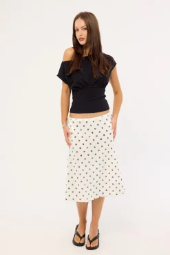 Posey Sequin Polka Midi Skirt White Polka