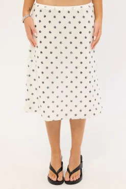 Posey Sequin Polka Midi Skirt White Polka