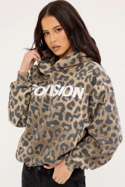 Predator Cropped Oversized Hoodie Leopard