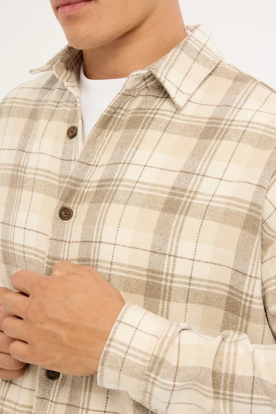 Preston Cropped Flannel Overshirt Off White