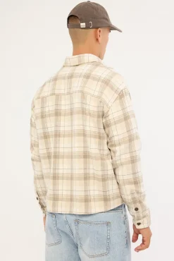 Preston Cropped Flannel Overshirt Off White