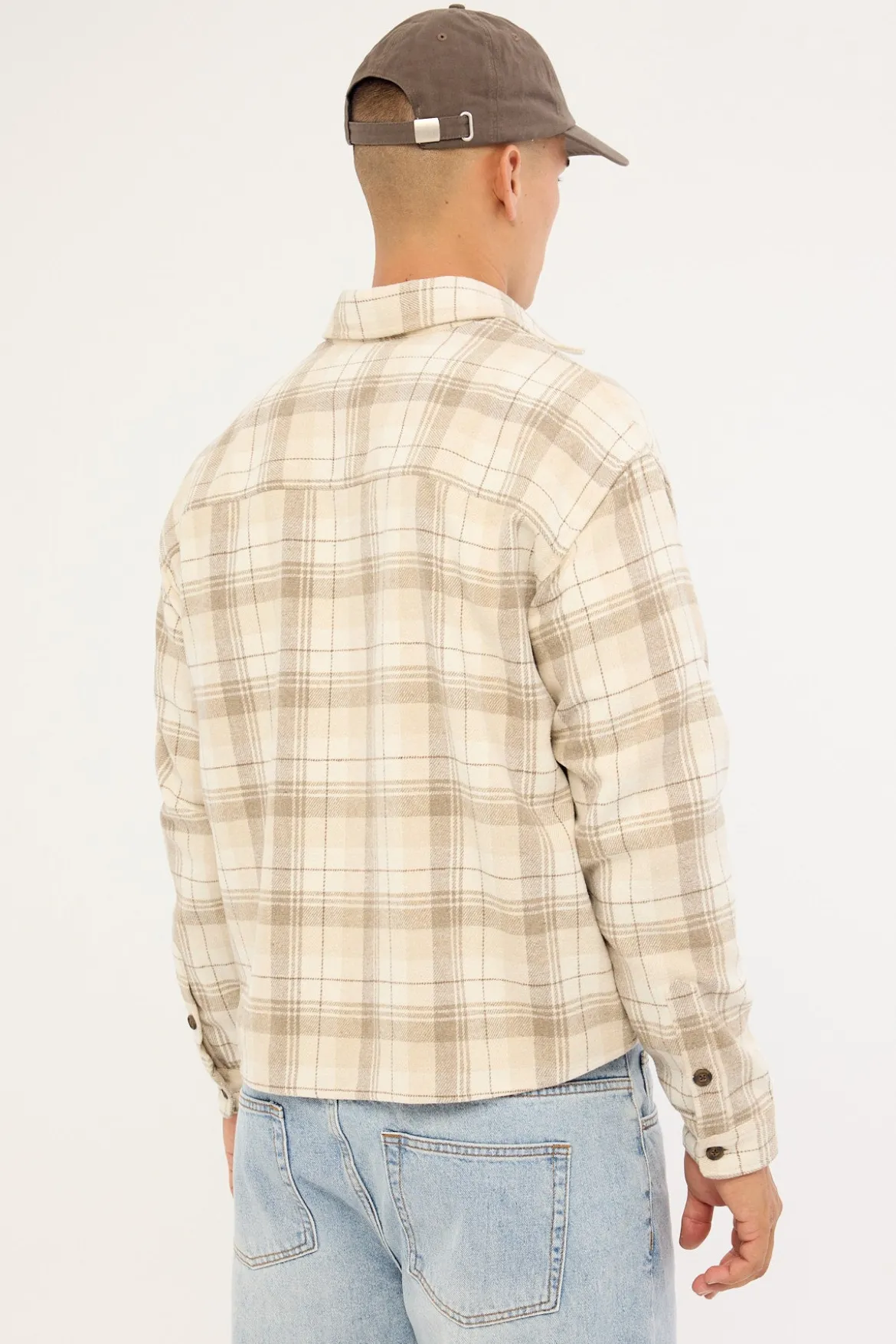 Preston Cropped Flannel Overshirt Off White