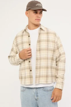Preston Cropped Flannel Overshirt Off White