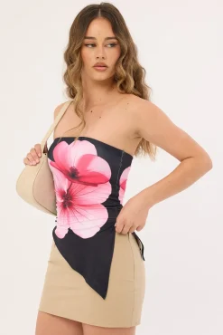 Primrose Strapless Asymmetrical Top Black