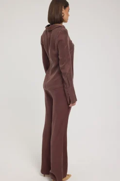 Prisca Cupro Wide Leg Pant Brown