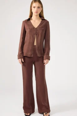 Prisca Cupro Wide Leg Pant Brown