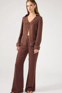 Prisca Cupro Wide Leg Pant Brown