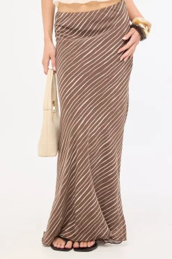 Priscilla Bias Cut Maxi Skirt Taupe Print