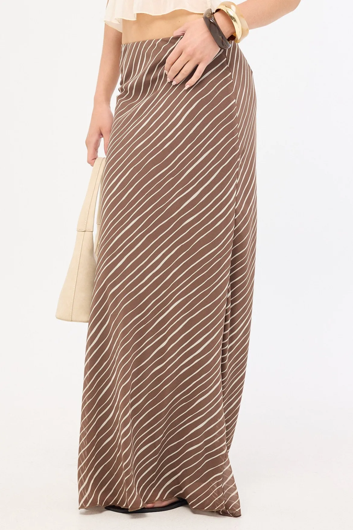Priscilla Bias Cut Maxi Skirt Taupe Print