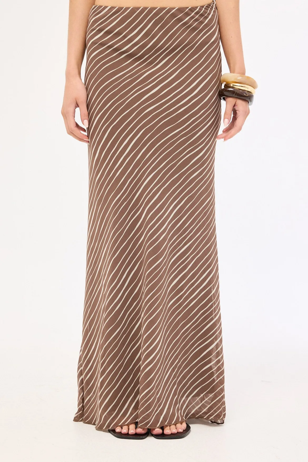 Priscilla Bias Cut Maxi Skirt Taupe Print
