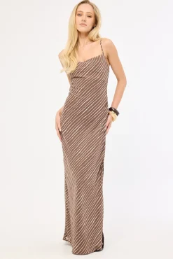 Priscilla Chiffon Maxi Dress Taupe Print