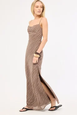 Priscilla Chiffon Maxi Dress Taupe Print