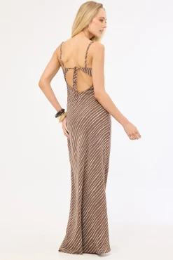 Priscilla Chiffon Maxi Dress Taupe Print