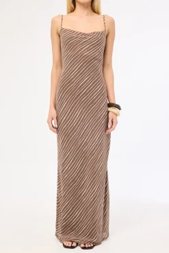 Priscilla Chiffon Maxi Dress Taupe Print