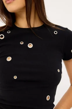 Puncture Eyelet Baby Tee Black