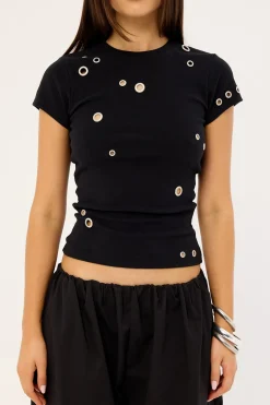 Puncture Eyelet Baby Tee Black