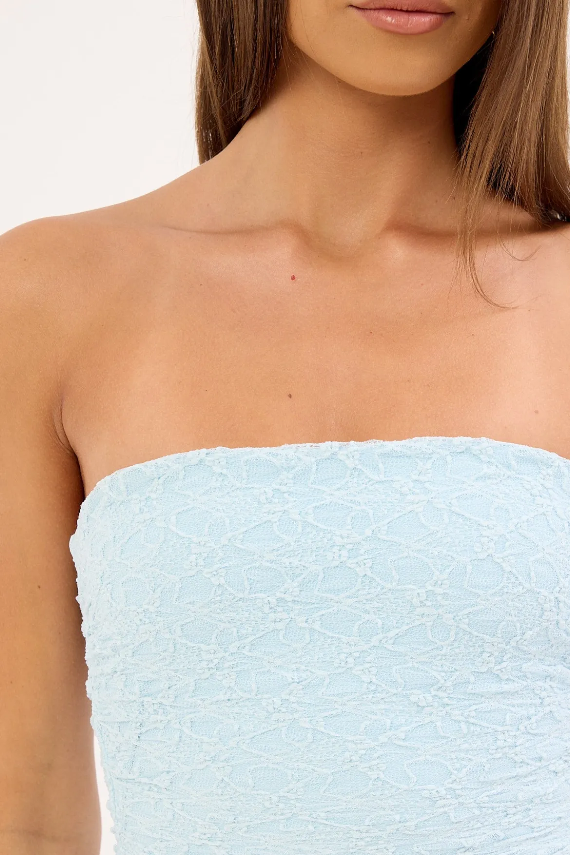 Quinn Lace Strapless Mini Dress Light Blue