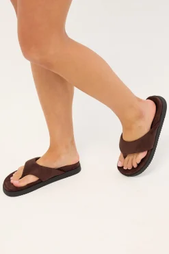 Radar Thong Slide Chocolate Faux Suede