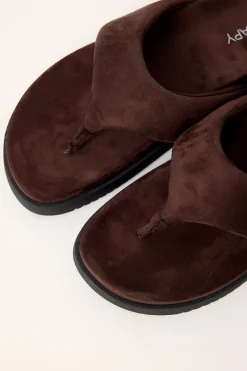 Radar Thong Slide Chocolate Faux Suede