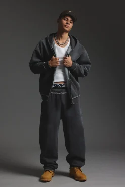 Radical Distressed Logo Baggy Sweatpant Washed Black