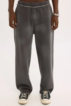 Radical Distressed Logo Baggy Sweatpant Washed Black