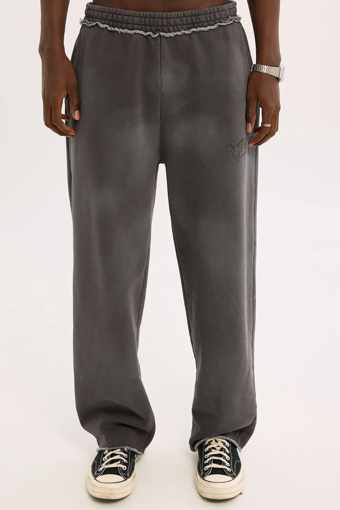 Radical Distressed Logo Baggy Sweatpant Washed Black