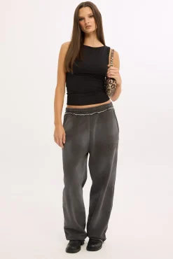 Radical Distressed Logo Baggy Sweatpant Washed Black